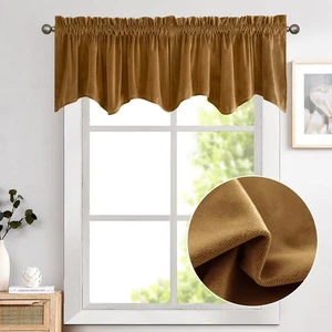 Gold Velvet Valance Blackout Thermal Insulated Scalloped Valance Small Short ... - Picture 1 of 7