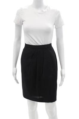 Donna Karan New York Women Pleated Pencil Mini Wool Skirt Black Size 4 - Image 1 of 4