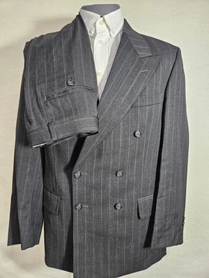 Vintage Giorgio Sant'Angelo Platinum charcoal pinstripe double breasted suit 40R - Image 1 of 4
