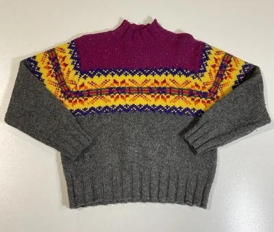 Vintage Express Tricot Knit Wool Sweater Sz M Boxy Colorful Fair Isle 80s - Image 1 of 4