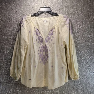 Velvet By Graham & Spencer Pullover Top Medium Top Cotton Embroidered Peasant - Picture 1 of 11