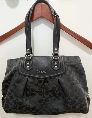 Vintage Coach G1281-F19244 Ashley Signature Black Canvas Leather Tote Pre-Owned - Image 1 of 4