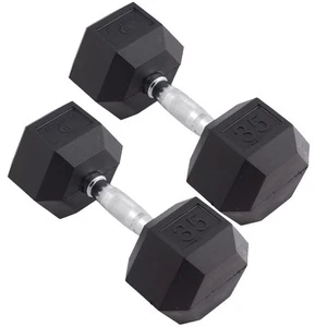 Body Sport Rubber Encased Hex Dumbbell Weight – Exercises – 35 lb Pair - Picture 1 of 6