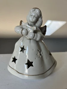 5” Ceramic Light Up Angel Holding Harp Candle Holder Tealight Candle - Picture 1 of 8