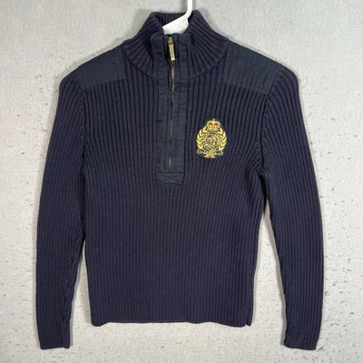 Lauren Ralph Lauren 1/4 Zip Crest Rib Knit Sweater Womens Medium Petite Blue - Image 1 of 4