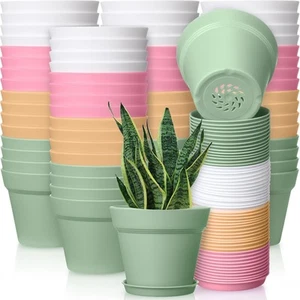54 Pack 4 Inch Plant Pots Bulk Small Planter with Drainage Hole and Saucer Sm... - Picture 1 of 6