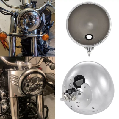 Carcasa de faro cromada 7" faro bombilla cubo para Harley Davidson Dyna Foto 1 de 4