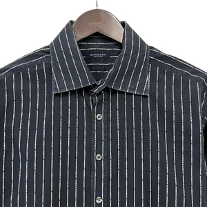Burberry London Vtg Mens Sz 17/43 Button Front Monogram Spellout Shirt Dark Blue - Picture 1 of 9