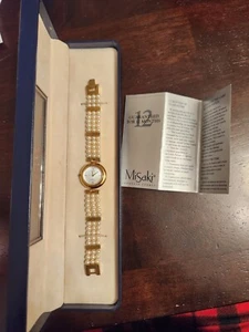 Misaki Gold Tone, Women Watch, Handmade Pearls bracelet, Mother Of Pearl Dial - Picture 1 of 16