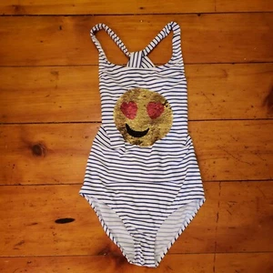 Oshkosh White Blue One Piece SwimSuit Bathing Suit Girls Tween Teen Youth 14 - Picture 1 of 5