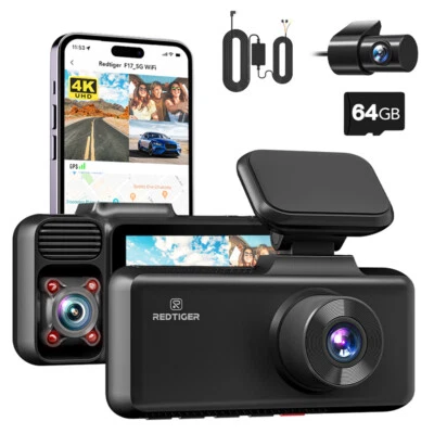 REDTIGER 3 Channel Dash Cam 4K 5G WiFi Front and Rear Inside with Hardwire Kit