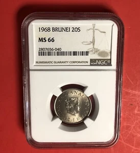 1968-BRUNEI-OUTSTANDING 20 SEN COIN, GRADED BY NGC MS66. - Picture 1 of 4