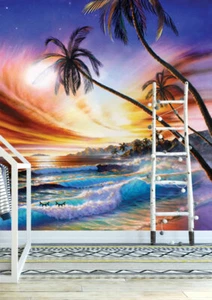 Tropical Beach Palm Tree Wall Mural Sticker Wallpaper Home Decor Art Gift DIY - Picture 1 of 5