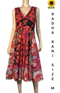 🌻RADHA RANI SIZE M RED MULTI FLORAL SLEEVLESS A LINE MIDI COTTON DRESS - Picture 1 of 11