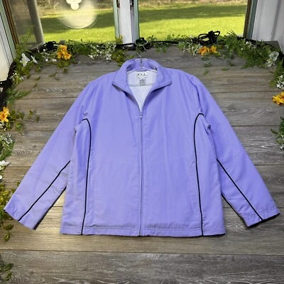 Chaqueta de lavandería New York talla grande púrpura a rayas chaqueta de pista para mujer cremallera completa Foto 1 de 4