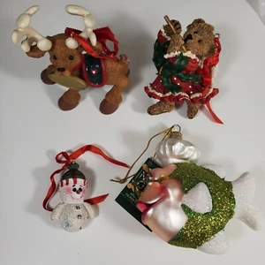 Christmas Ornaments Lot of 4 Mixed Pieces Kurt Adler Fish Reindeer Snowman Bear - Picture 1 of 7