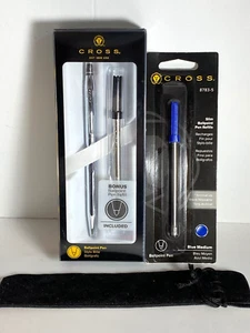 CROSS LUSTROUS CHROME CLICK BP PEN & POUCH W 2 EXTRA REFILLS  #AT0622SRF-101 - Picture 1 of 7