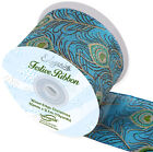 Peacock Feather Design Ornate Satin 63mm Wired Edge Ribbon 1 Metre