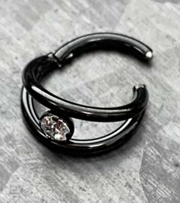 Anillo de segmento con bisagras de gema de circonita cúbica de doble aro de acero quirúrgico de 1 pieza  Foto 1 de 4