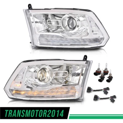 LED DRL Projector Headlights W/ Harness Fit For 09-18 Ram 1500 2500 3500 Chrome - Image 1 of 4