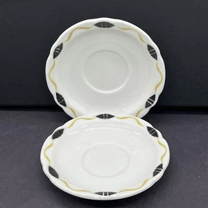 Two Jackson China Saucers CARAVELLE Restaurant Ware Yellow Black Scallop Rim Z11 - Picture 1 of 15