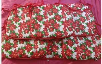 Nuevo Juego de 6 Almohadillas para Silla Impresas Casa de Navidad, 13,75x15 pulgadas flores de pascua, Foto 1 de 3