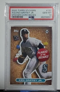 Topps 2020 pegatina tarjeta trasera 119 Ken Griffey Jr./Aquino PSA 10 GEM MT POP 1 - Imagen 1 de 2