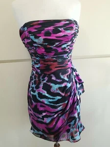 Cache Dress Silk, Animal Prt, Strapless, Pink/Blk/Turq/Prpl Dress Sz 6, PreOwned - Picture 1 of 9