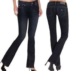 Y2K Guess Daredevil Boot Cut Super Low Rise Dark Wash Jeans 26 Minimal Wear - Picture 1 of 6