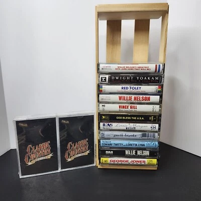 Country Music Cassette Tape Lot Willie Nelson Vince Gill Red Foley Wood Storage  - Image 1 of 4