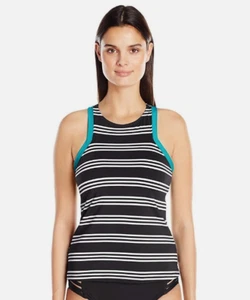 Jag Women's Harbour Stripe High-Neck Racerback Tankini Top Swimsuit Size L 2436 - Picture 1 of 2