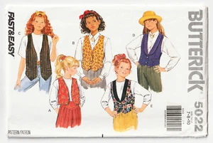 Butterick 5022 Girls Vest-Lined-Low Armholes Sz 7-8-10 Easy Sewing Pattern UNCUT - Picture 1 of 2