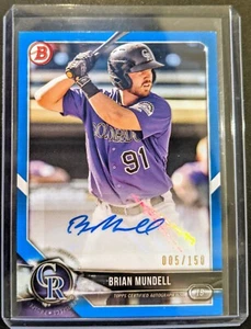 Brian Mundell 2018 Bowman Auto Blue 150 Colorado Rockies - Picture 1 of 2