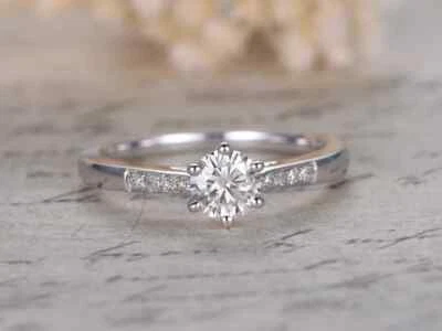 0.56 Ct Round Cut Lab Grown Diamond Wedding Ring 14K Solid White Gold Size 7 - Image 1 of 4