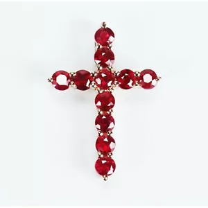 0.80 Ct Round Shape Red Ruby Cross Pendant with 18" Chain 14K Rose Gold Plated - Picture 1 of 1