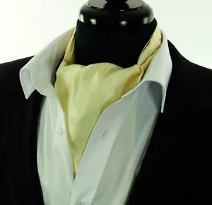 UK Chess Cream Designer Cravat Ascot Tie Ivory Beige Checked Silk Gold Scarf A36 - Picture 1 of 2