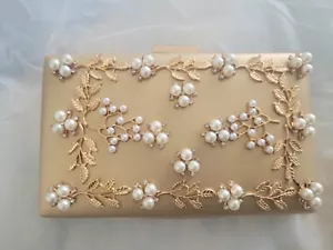 Bridal Party Bond and Mason vegan leather designer gold leaf pearl clutch bag - Picture 1 of 5