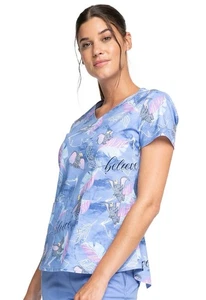 Disney Dumbo Believe Floral Medical Scrub Top Womens 2XL Multicolor Short Sleeve - Picture 1 of 6