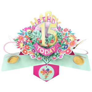 Happy 15th Birthday 15 Today Pop-Up Greeting Card Love Kate's Pop Up Cards Her - Picture 1 of 3
