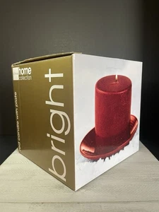 JCPenney Bright Home Collection Red 4” Pillar Glitter Candle With Glitter Plate - Picture 1 of 6