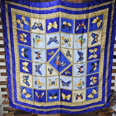 Bufanda 100% Seda Hecha en Italia 34"x34" Cuadrada Retro Chal Envoltura Sarong Mariposa Foto 1 de 4