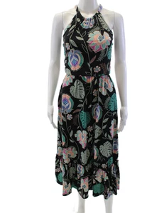 Cynthia Rowley Womens Textured Halter Top Floral Printed Maxi Dress Black Size X - Picture 1 of 5