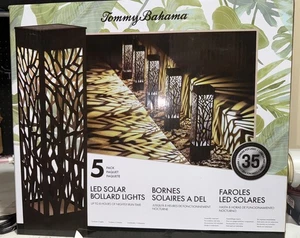 Tommy Bahama Square Solar Bollard Lights 5-Pack 35 Lumen, Automatic Dusk-to-Dawn - Picture 1 of 4