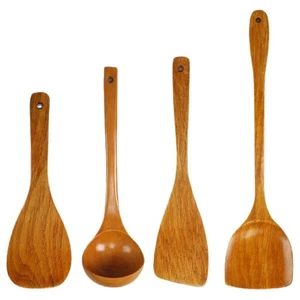 4-teiliges Küchenbesteckset aus Holz zum Kochen und Servieren für Antihaftpfannen - - Bild 1 von 13
