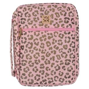 Pink Gold Tone Leopard 10.5 x 8 Canvas Zippered Bible Cover - Picture 1 of 6
