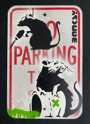 Very Vintage Rare Banksy Original spray stencil  Street Sign Painting 2007 - Image 1 of 4