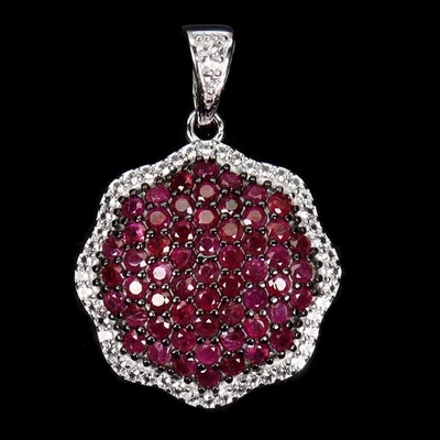 Pingente de prata esterlina Black Friday rubi mianmar redondo corte diamante topázio branco - Imagem 1 de 4