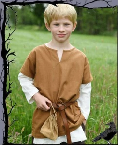 Medieval Kids Knights Squire Short Sleeve Tunic - Linus - - Picture 1 of 4