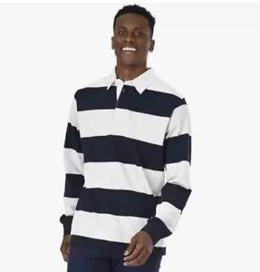 Savile Row Polo Mens Navy And White Stripes Rugby Small Shirt - Picture 1 of 7