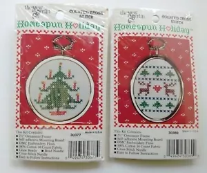 New Berlin Counted Cross Stitch Homespun Holiday Kits 30377 30369 2.5" Ornaments - Picture 1 of 4